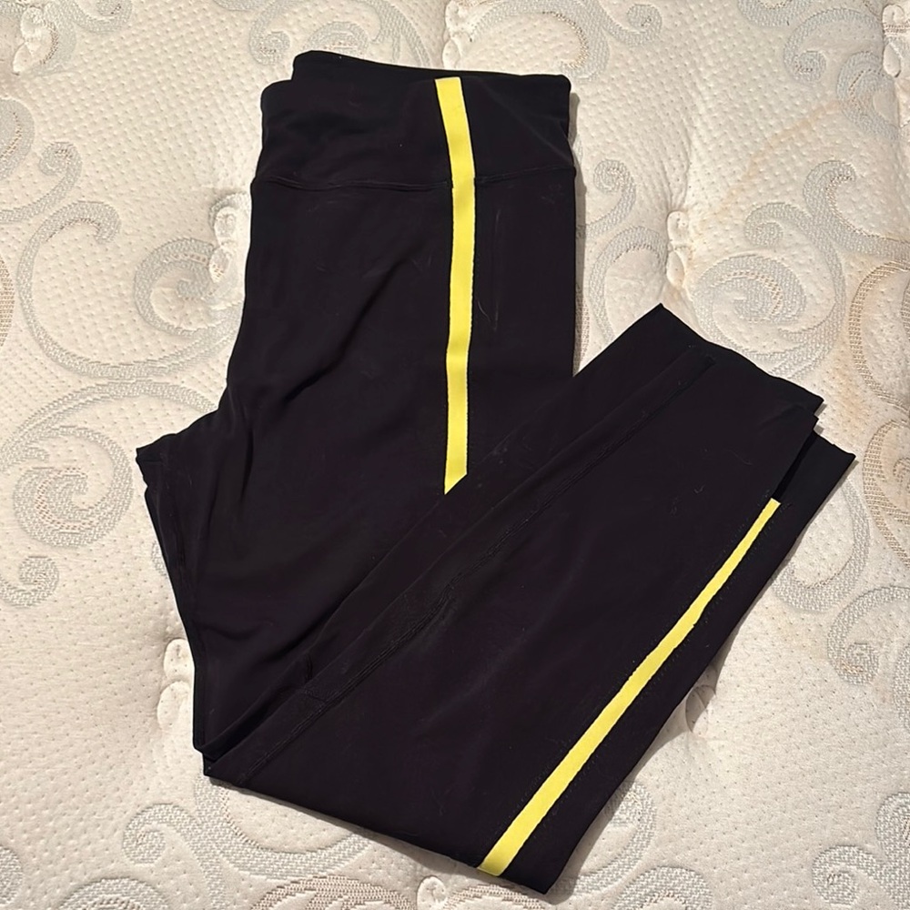Black Zyia Leggings with Yellow Stripe